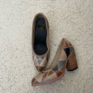 Freebird Iron Patchwork Leather Block Heels